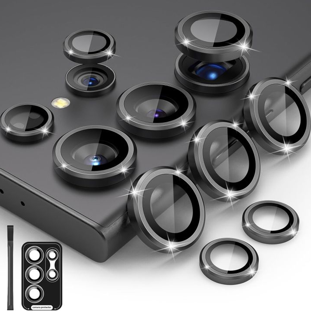 Camera ring for Samsung Galaxy S26 Ultra (2026) - 9H Tempered Glass Metal Individual Ring Cover HD Clear - Black