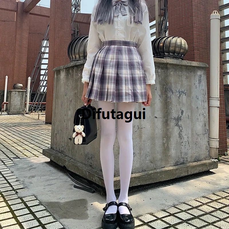 Difutagui Solid Color Pantyhoses for Women Thigh High Waisted JK Lolita Original Cute Thin Stockings Black White Medias Pantyhose Socks