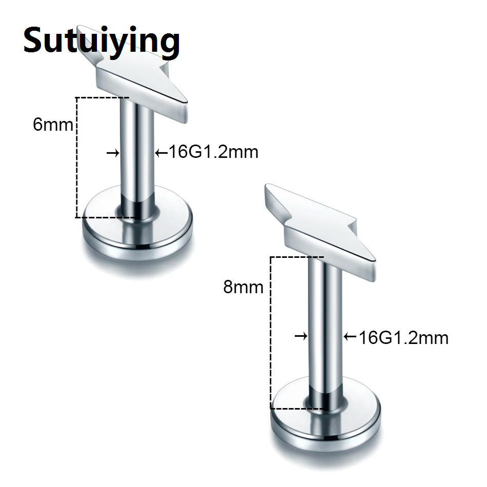 Sutuiying 1PC Surgical Steel Moon Lightning Ear Helix Piercing Oreja Tragus Piercing Labret Lip Rings Earrings Studs Nose Piercing Jewelry