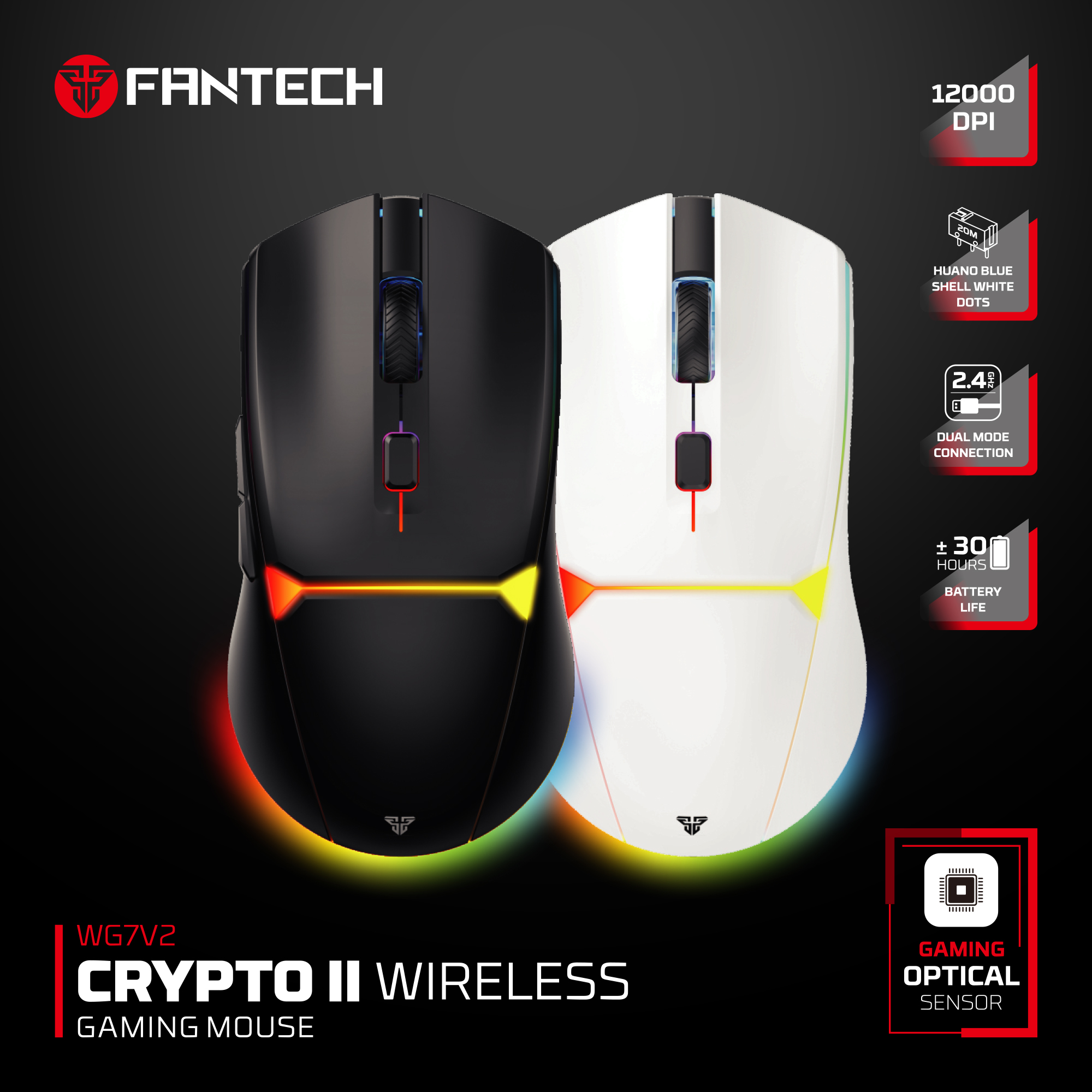Fantech WG7V2 Crypto II Wireless Gaming Mouse with Optical Sensor & ARGB Lighting Effect