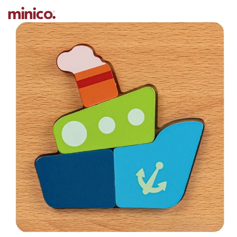 Minico. Wooden Fruits Block Puzzle for Kids - 3D Jigsaw Educational Montessori Toy - Colorful Fruit Shape Sorter & Tetris Style Learning Game for Toddlers, Boys & Girls