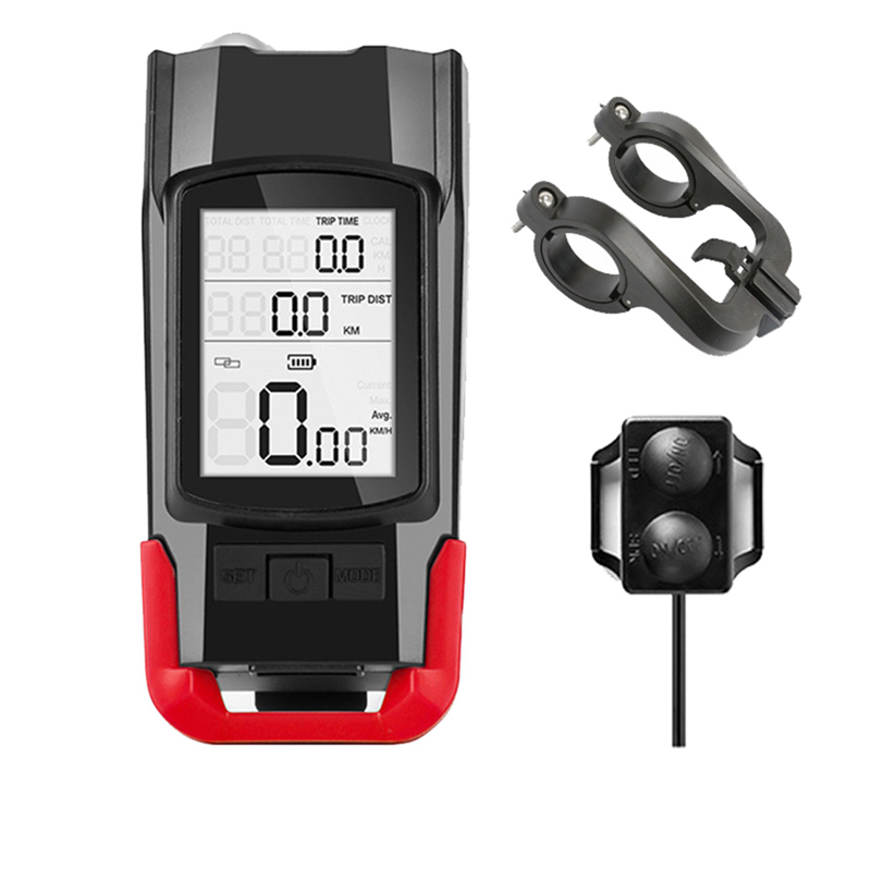 3 Mode Horn Flashlight Bike Speedometer Cycling Front Headlight Red