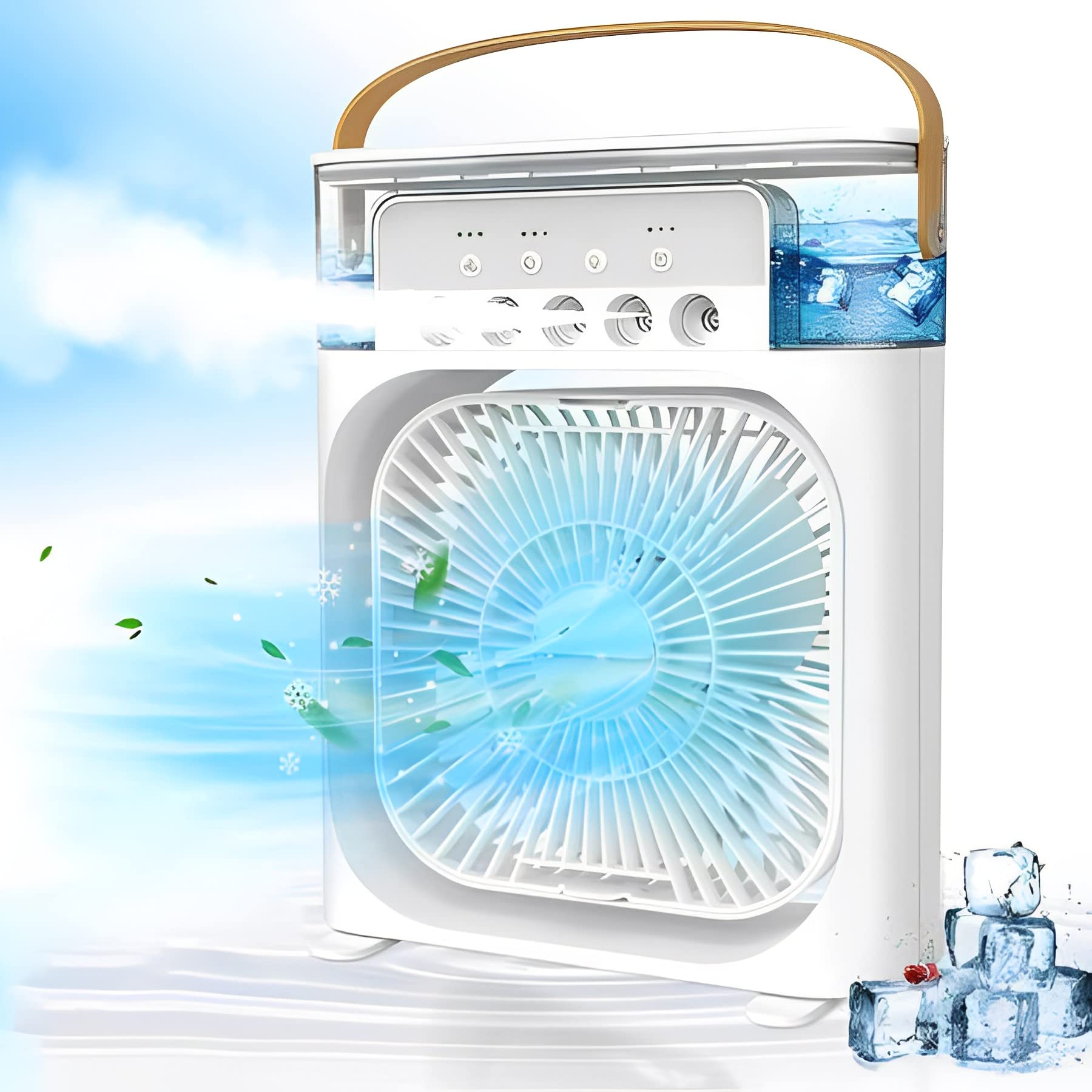 Portable Air Conditioner Fan with 3 Wind Speeds,600ML Personal Cooling Fan,Air Cooler with Colors Light