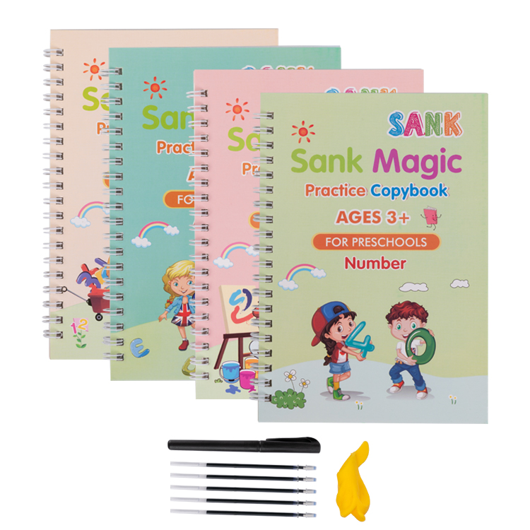Magic Practice Copybook for Kids - 4 Pcs English Handwriting Books Set for Preschool & Calligraphy Training | Reusable Tracing Books for Letter, Number & Drawing Practice