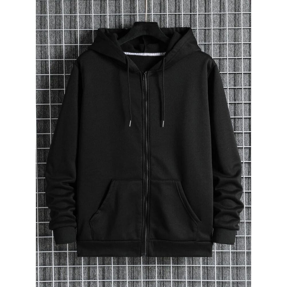 New Men Thin Solid Zip Up Cotton Terry Hoodie For Summer In Premium Quality (Black)