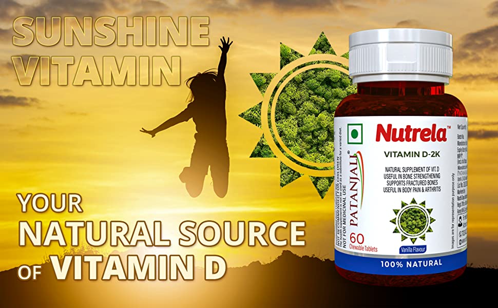 NUTRELA PATANJALI VIT D2K NATURAL TAB- VANILLA Pack of 16 GM