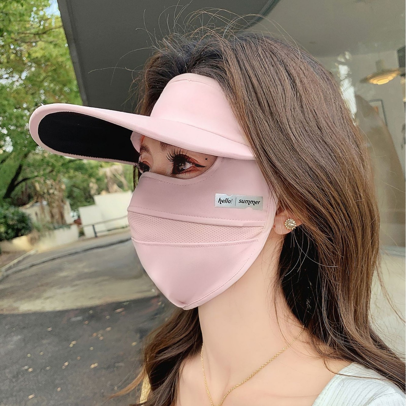 Linman Full face sunscreen mask with brim UPF50+ face kini i2025 ce silk face mask spring and summer cycling mask black