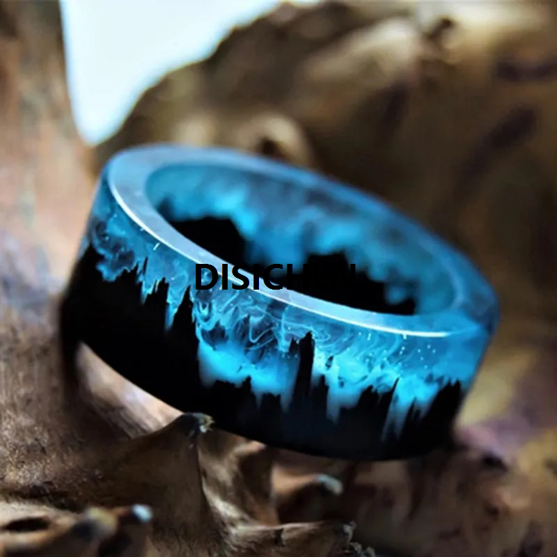 DISICHEN Blue Resin Ring Mountains Wooden Inside Magical World In A Tiny Landscape Ring for Women Men Jewelry Female Finger Punk Jewelry Luxury