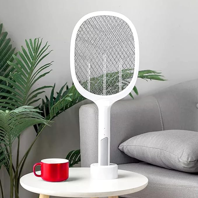 Plastic Racket Automatic Mosquito Killer Swatter/Bat | GECKO White 400 mAh LithiumBattery Mosquito Killer