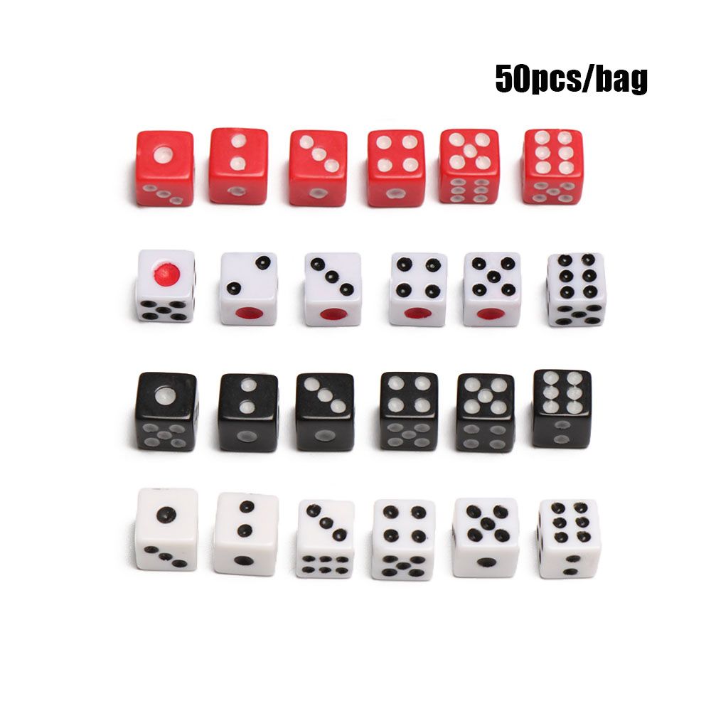 50pcs/bag Acrylic Standard Six Sided White/Black/Red Dices Board Playing Game Entertainment Tool Gaming Drinking Dice