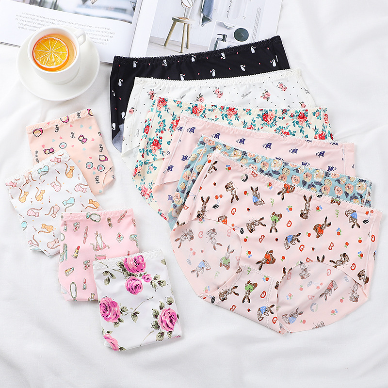 Japanese Girl Cute Milk Silk Panties Female Ice Silk Low-waisted Ladies Sweet Cotton Briefs