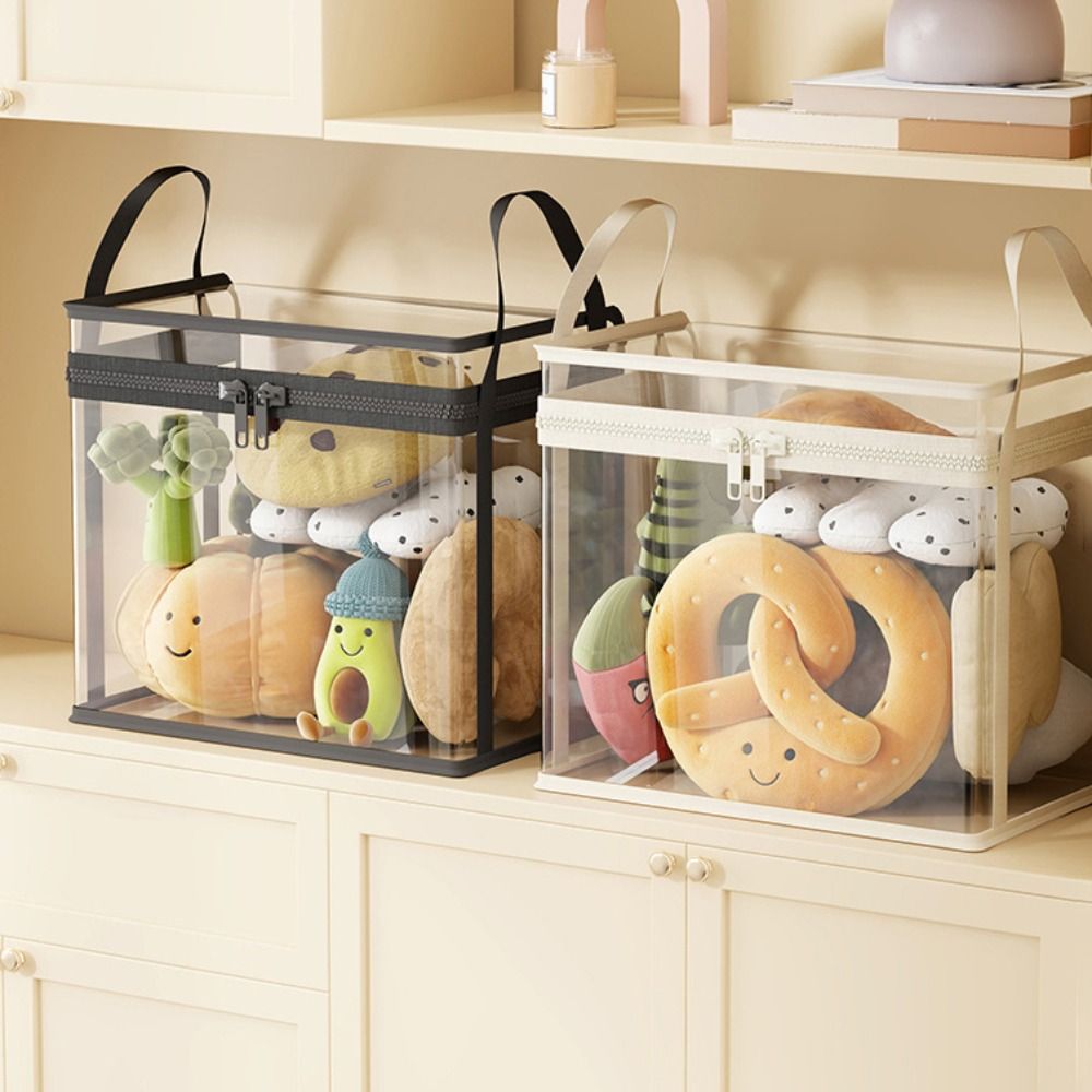 Portable Transparent Visible Doll Storage Bag With Zipper Handle Large Capacity Organizer Box Dustproof Stackable Collection Container Toy