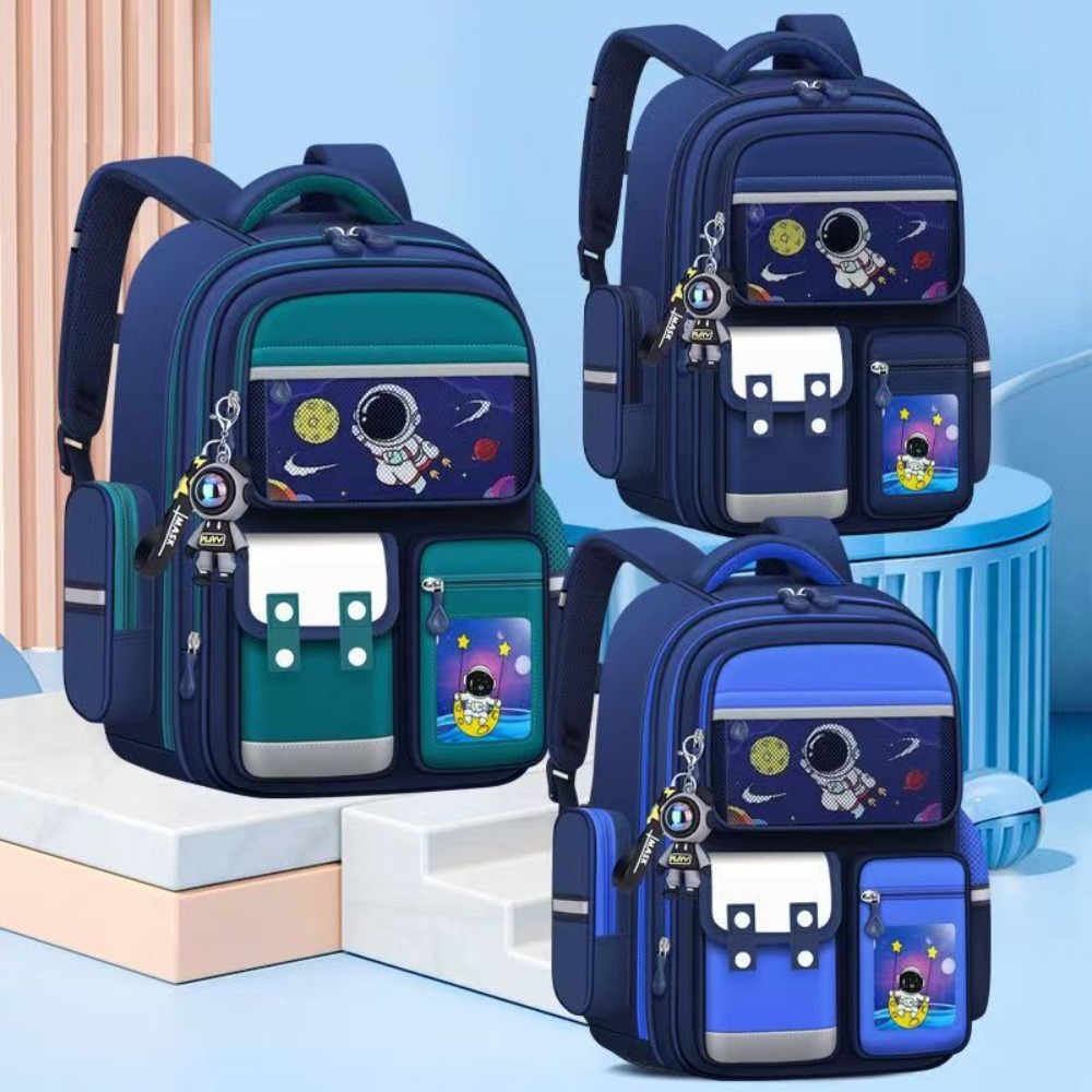 Lightweight Reduced Burden Boys Backpack Waterproof with Astronaut Pendant Cards Kids Backpack Large Capacity Schoolbag Student