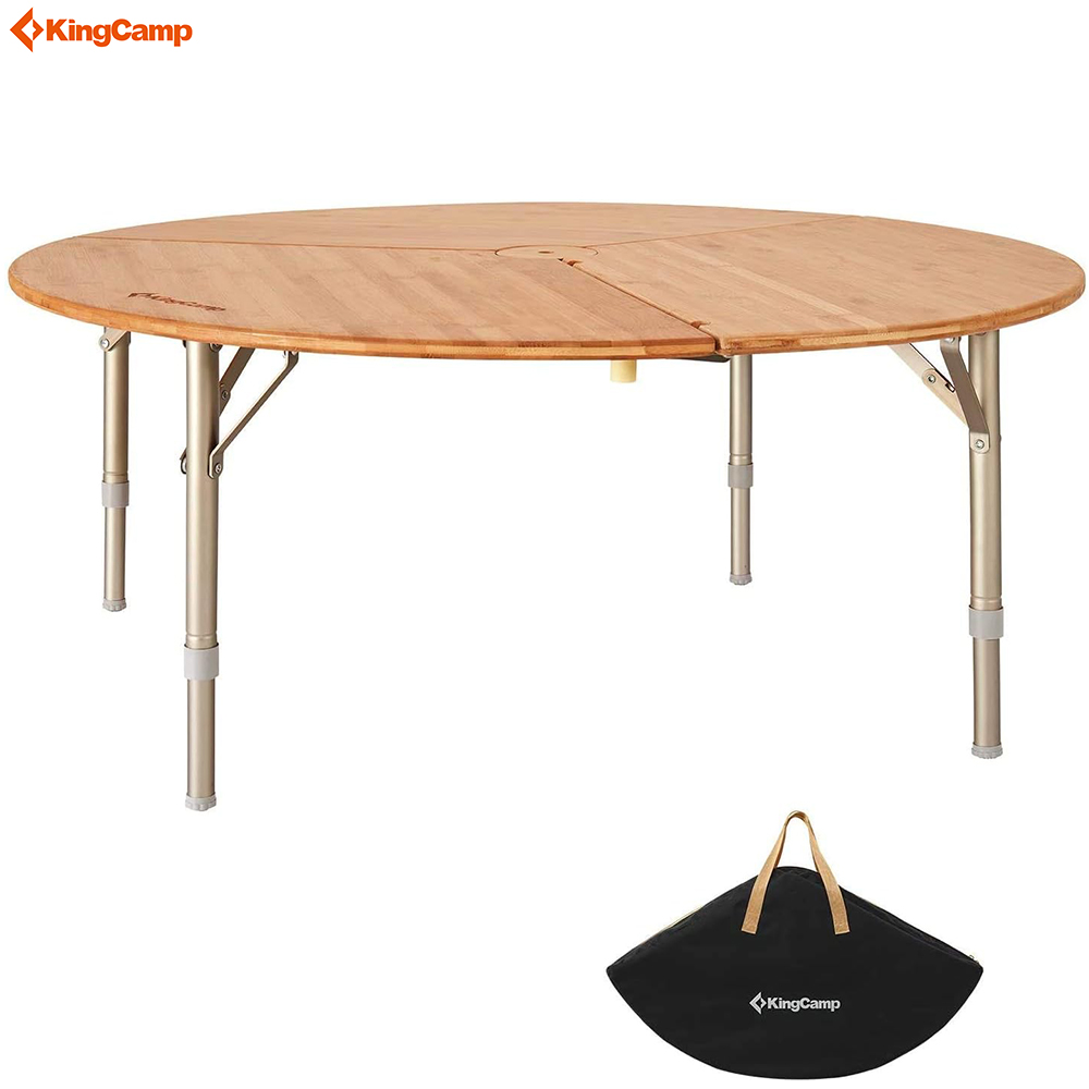 KingCamp Bamboo Round Folding Table Adjustable Height And Unique Design