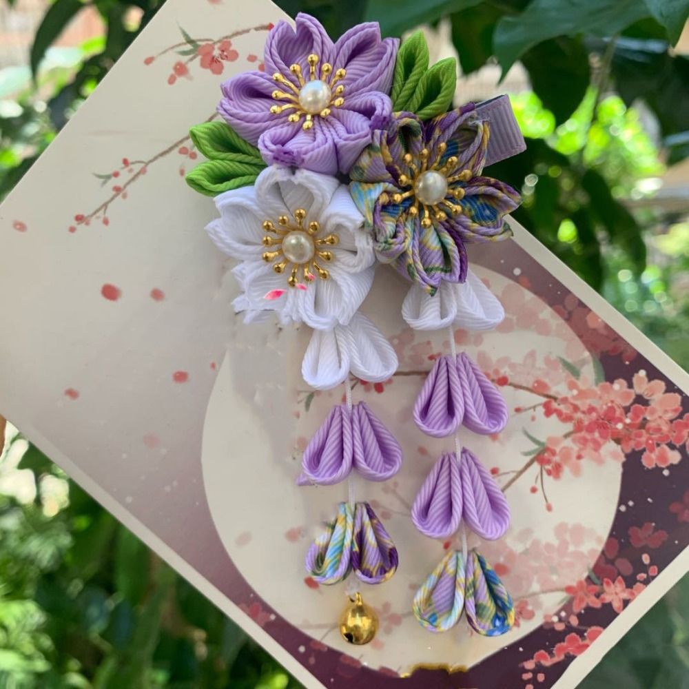 Cute Hanfu Accessories Japanese Kimono Headwear Cloth Ancient Style Sakura Flower Hair Clip Sweet Handmade Tassel Flower Hairpin Wedding