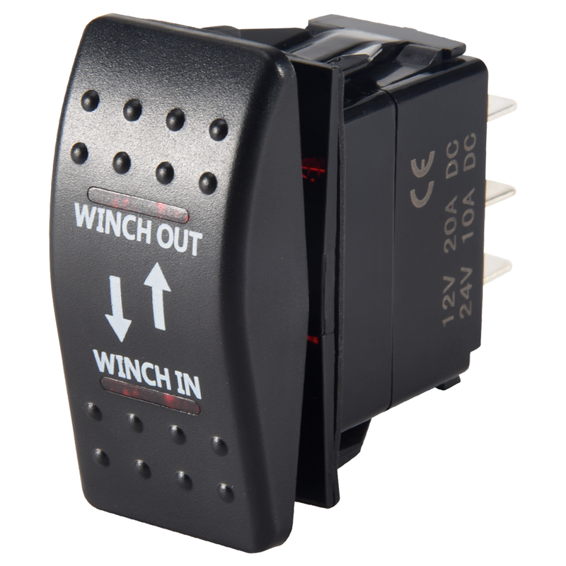 OYPFXMI 12V 20A Winch In Winch Out ON-OFF-ON Rocker Switch 7 Pin LED RED