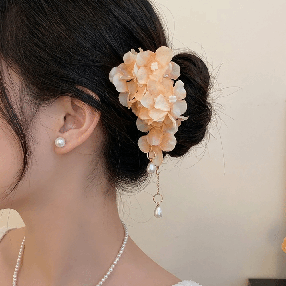 Elegant Imitation Flower Hairpin Tassel Fabric Hanfu Hair Accessories Headpieces Solid Color Chinese Style Hair Clip Girls