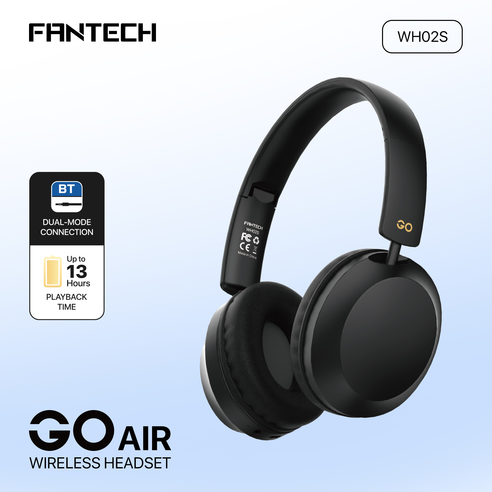 FANTECH WH02S Go Air New Wireless Gaming Headset with Noise Cancellation, Lightweight Design, and Bluetooth 5.4 Connectivity