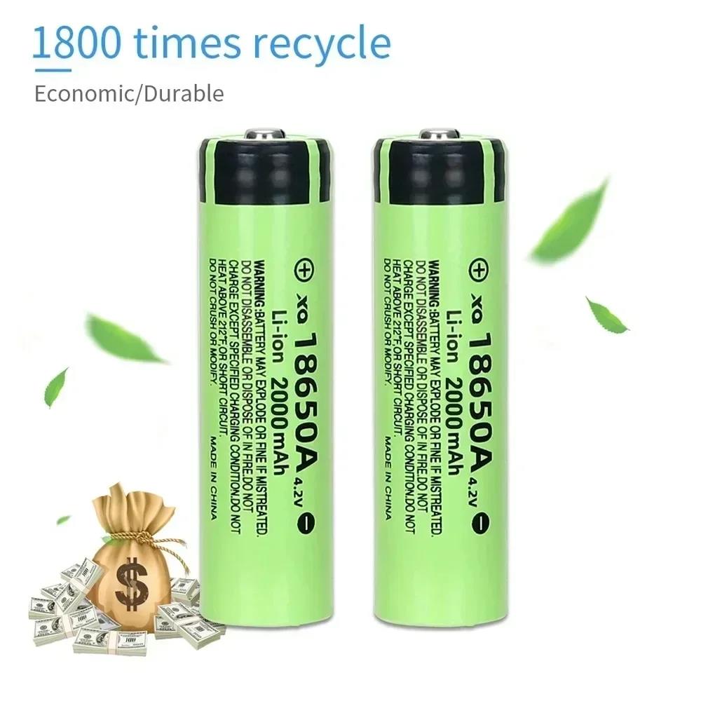 Hot Selling New 18650 Battery High Quality 2000mAh 4.2V Lithium Battery Power High-capacity Rechargeable 3C Discharge with 9 LED Flashlight