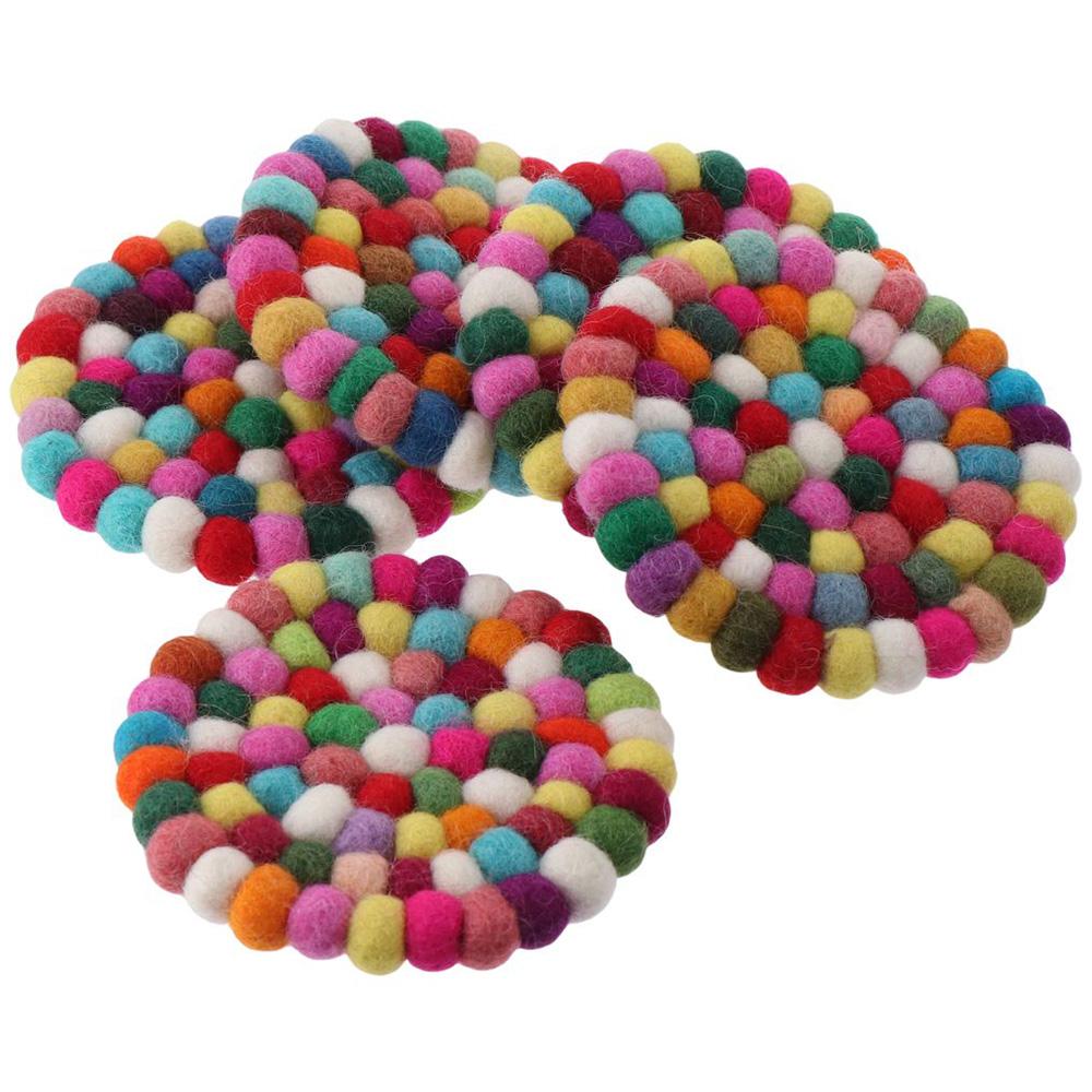 5 pcs Durable Wool Felt Round Felt Ball Coasters Rotundity 4 Inches Felt Coaster Pads Colorful Round Wool Insulation Pad Table