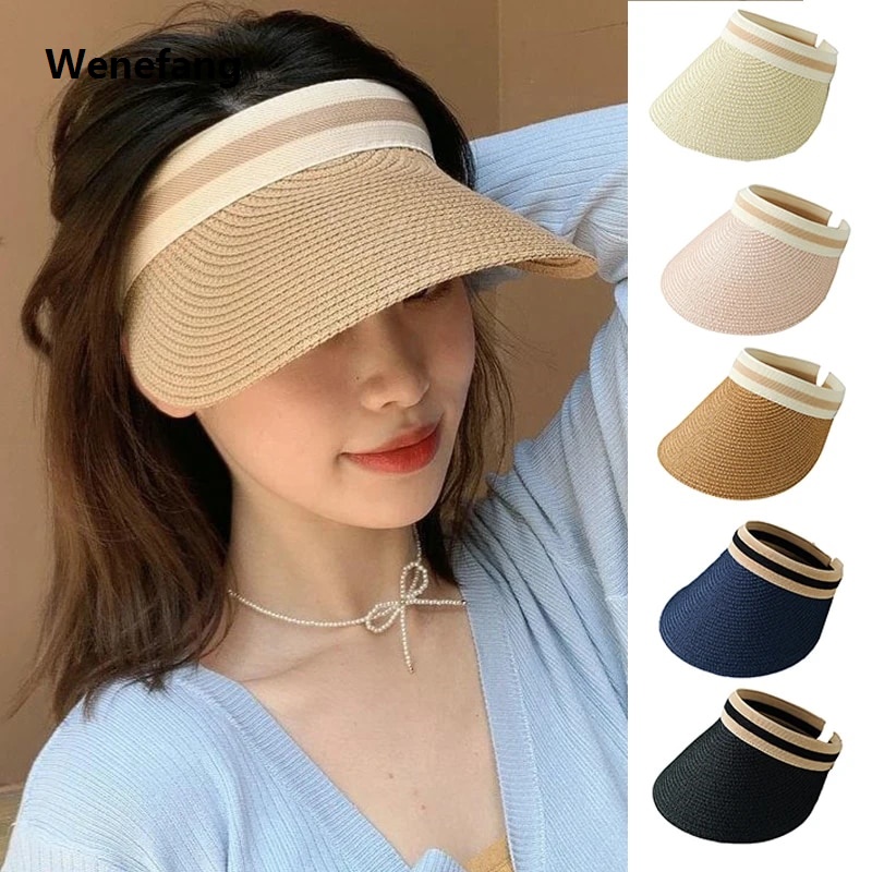 Wenefang Summer Woman Sun Hats Female Outdoor Visor Caps Hand Made Straw Cap Casual Shade Hat Empty Top Hat Fishing Vacation Beach Caps