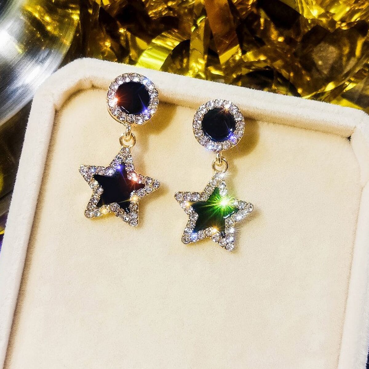 Enacolor Delicate AAA Zircon Golden Alloy Star/Round/Square Earrings Korean New