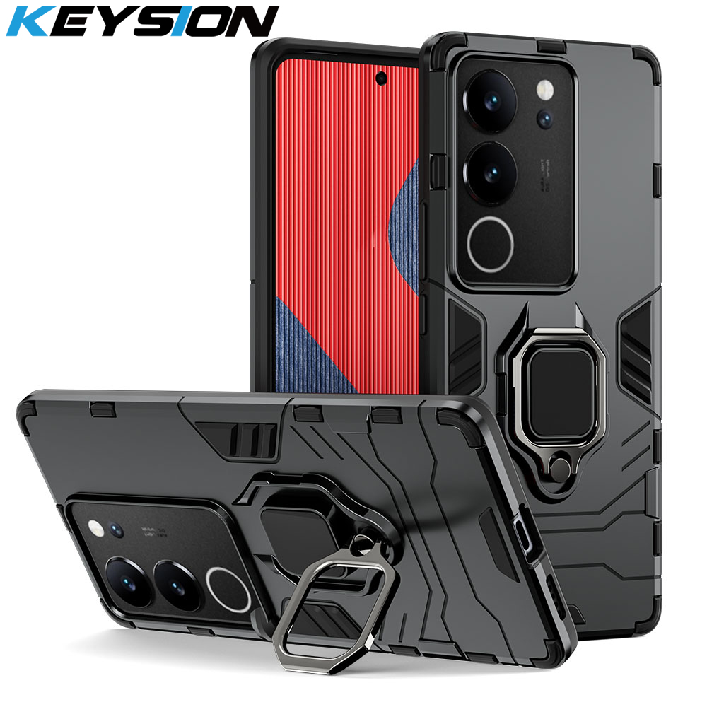Wenefang KEYSION Shockproof Armor Case for VIVO V25 5G V25e Slide Camera Lens Protection Ring Stand Phone Back Cover for VIVO X80 Lite