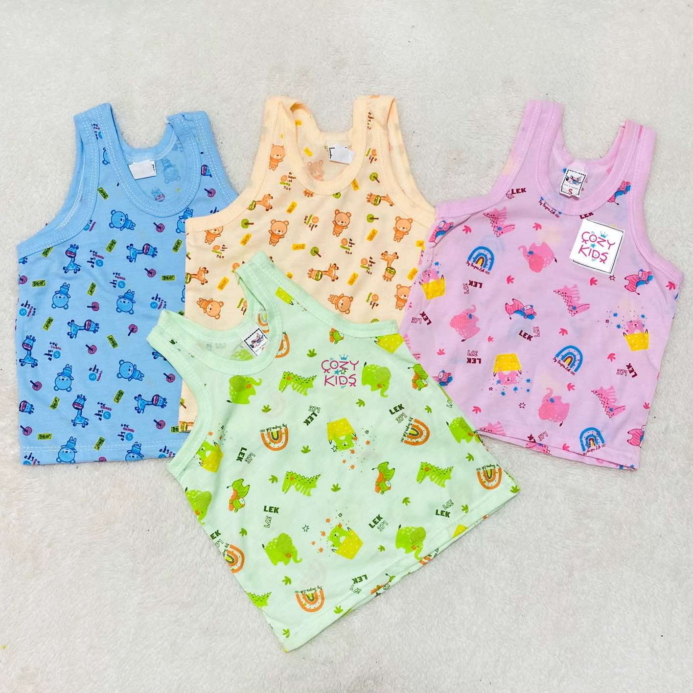 Baby Cotton Cartoon Print Inner Wear Sando Baniyan 2 Pcs Set