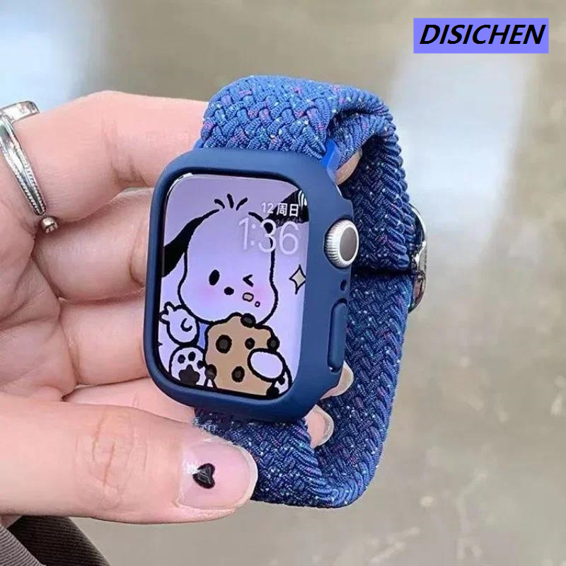 DISICHEN Korean Cute Braied Strap + Case For Apple Watch Band 49mm 41mm 45 44 38 42 Nylon Bracelet For iWatch Series 9 8 7 6 5 4 3 SE 40