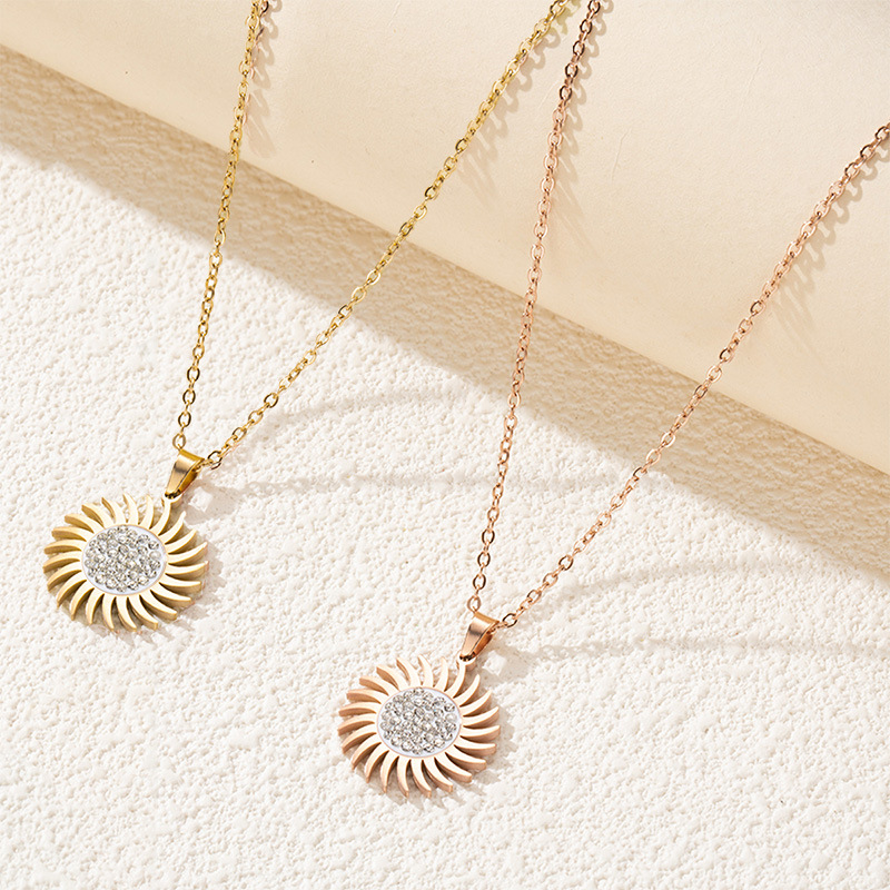 【Innovative steel] full diamond sunflower real gold cold necklace female ins clavicle chain accessories