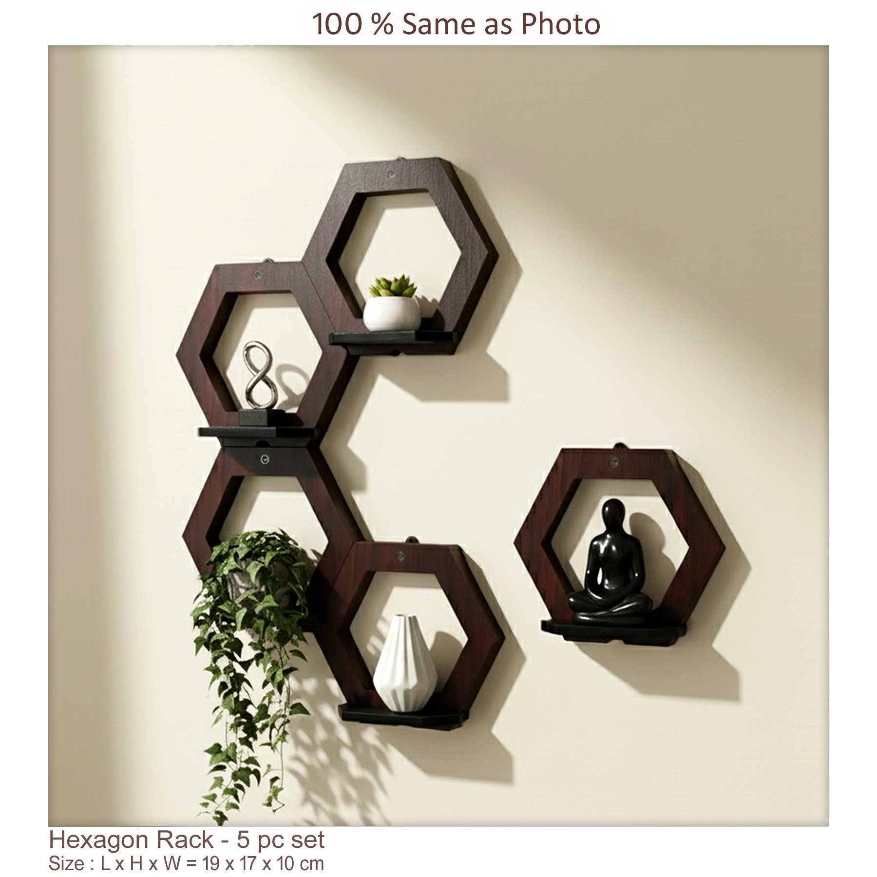 Premium Hexagon Honeycomb Wooden Wall rack for Home Decor , Living Room & Office 5pc set by Samaya Panchi