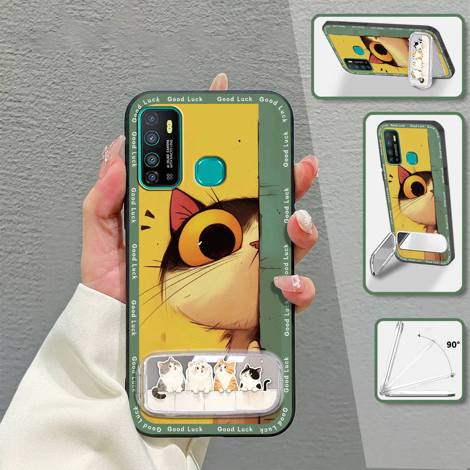 Protective Phone Holder Phone Case For Infinix X655C/HOT9 Durable Anti-knock Soft case Anti-dust Makeup Mirror 3D Plush