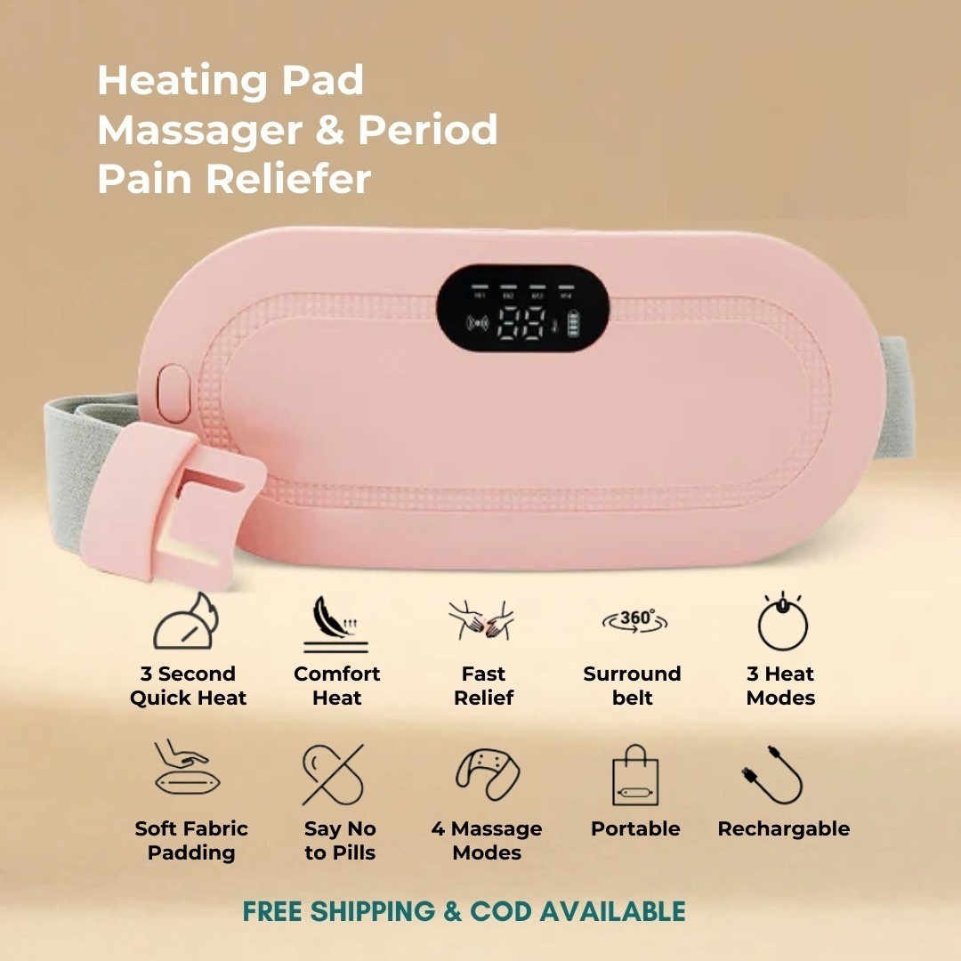 Period cramp relief massager with heating pad for back pain | crampfree - heater and massager | works as periods pain relief products | period heating pad | Relief machine | period Belt