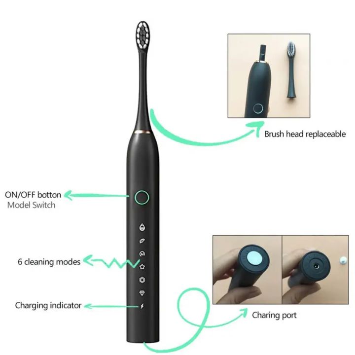 Rechargeable Electric Toothbrush with 3 Brush Heads