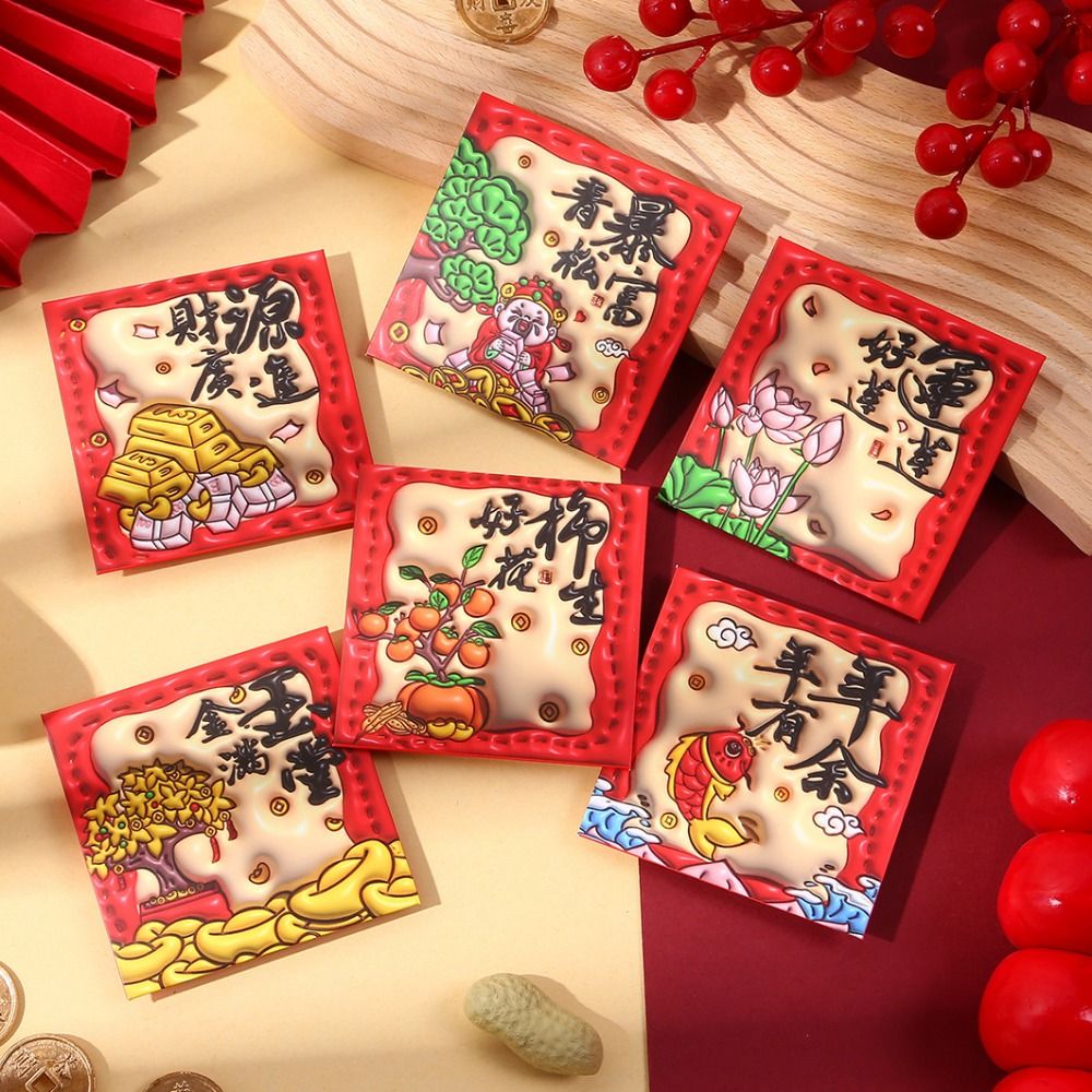 6pcs/set Creative Cartoon Mini Red Pockets Snake Year Square Red Envelope Coin Money Pockets Blessing Pockets Money Bag New Year
