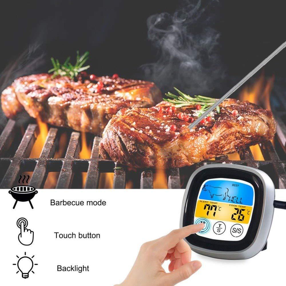 Hot Selling Smart Digital Meat Thermometer with Probe LCD Touchscreen Timer for BBQ Grill Oven Cooking Food Temperature Gauge Kitchen Tools