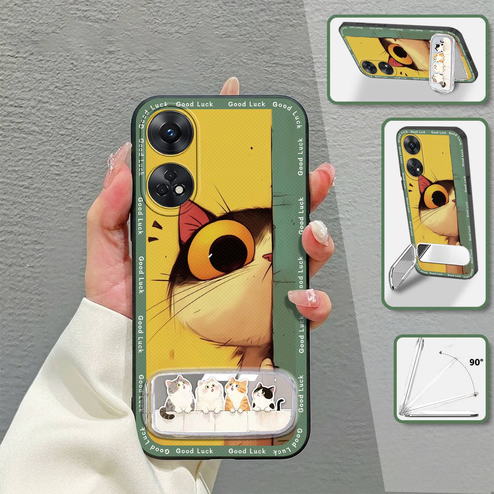 Mirror Kickstand Phone Case For OPPO Reno8T 4G Plush Embroidery three-dimensional Fashion Design Shockproof Silicone 3D