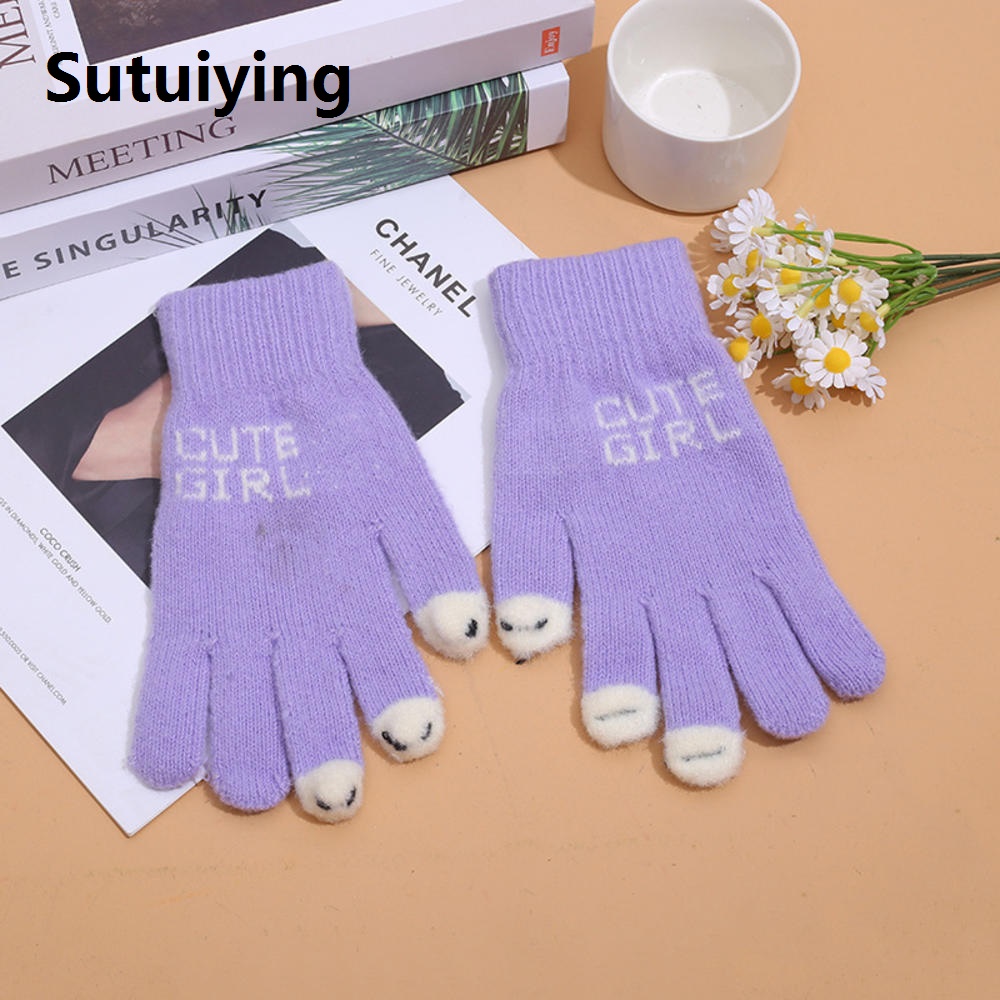 Sutuiying Plush winter gloves Can show fingers One size fits all multiple colour fingerless gloves a pair full finger gloves for