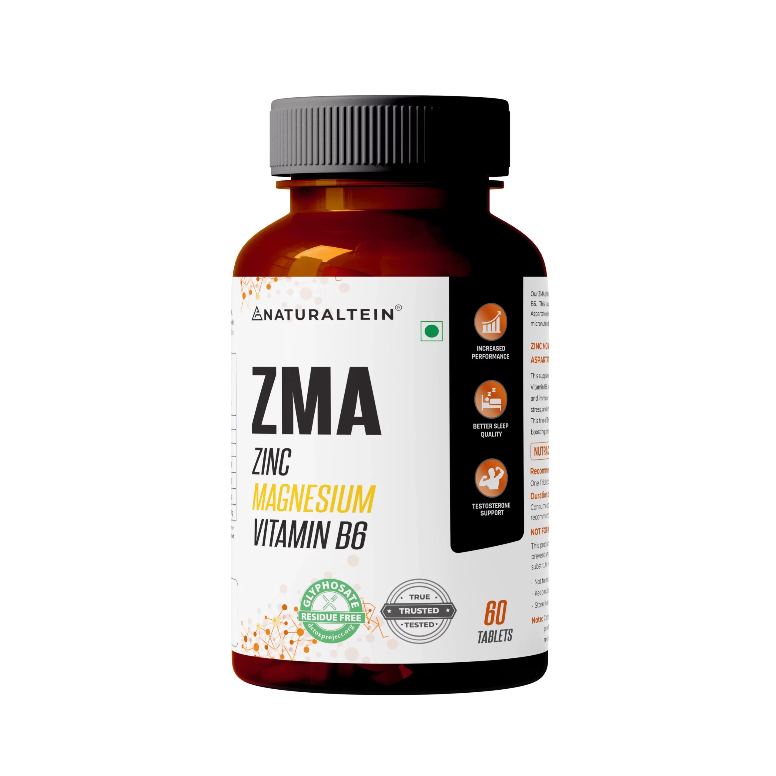 Naturaltein ZMA (Zinc Magnesium Vitamin B6)- 60 Tablets With Rest & Re-Energize Best For Sleep Calmness & Sports Recovery