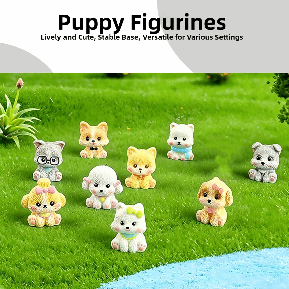 9pcs Cute Resin Dogs Decorations Cartoon Animal Creative Decorative Dog Statues Small Size Funny Dog Ornaments Home Decoration