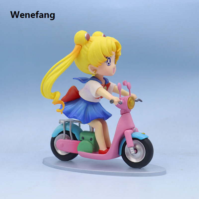 Wenefang New 13cm Tsukino Usagi Figure Sailor Anime Little Motorcycle Moon Luxury Hare Gk Statue Figurine Model Doll Toy desktop Statue Gift