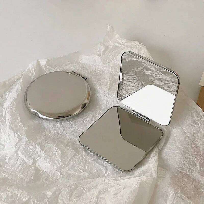 1pcs Portable Women Stainless Steel Makeup Hand Pocket Folded-Side Cosmetic Make Up Mirror Small Various Shapes