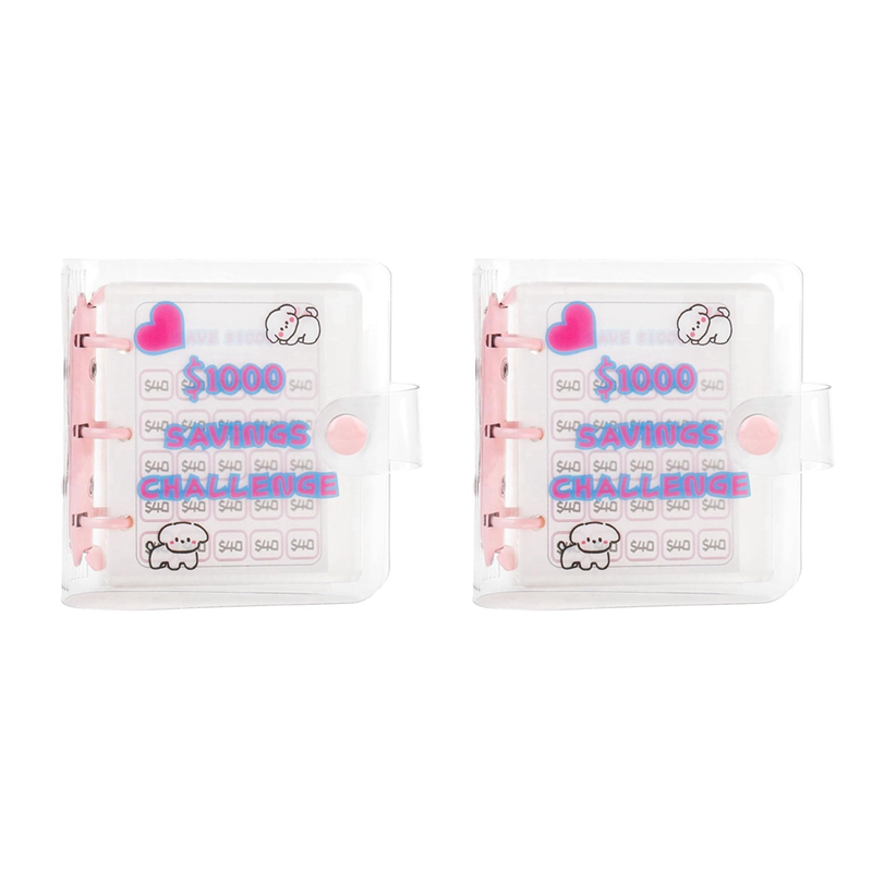 2 PCS 1000 Savings Challenge Binder with Mini Envelope Savings Challenge Book Pink Reusable Budget Binder Book