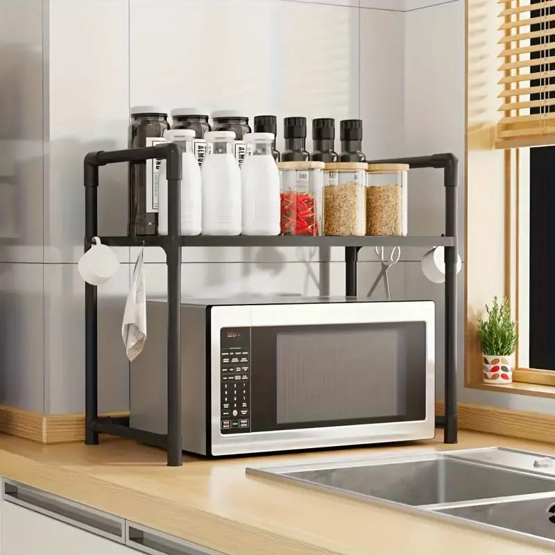 Single Microwave Ovenrack Adjustable Standing Countertop Condiment Oven Shelf Kitchen Accessorie