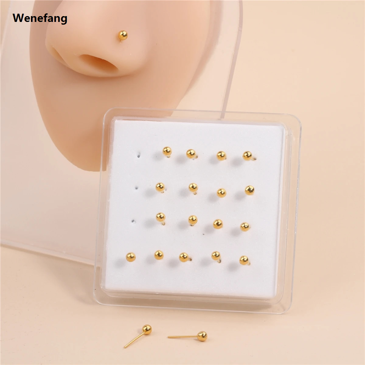 Wenefang 20PCS Straight Nose Studs Ring Tiny with Ball Beads for Women Nostril Piercing Jewelry Wholesale Soft Bendable Pin