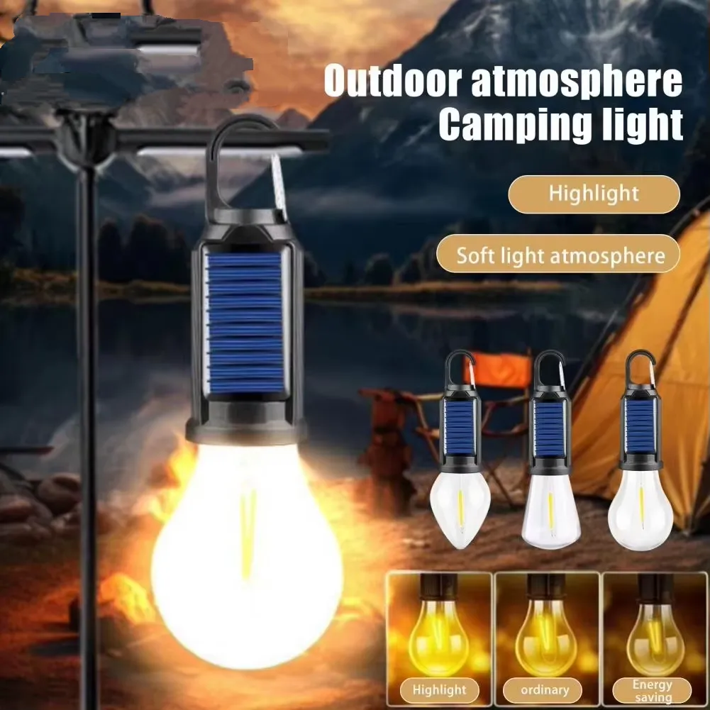 LED Camping Lamp Solar Rechargeable Outdoor Tent Lights Hanging Light Bulbs Camping Essentials Camping Flashlight