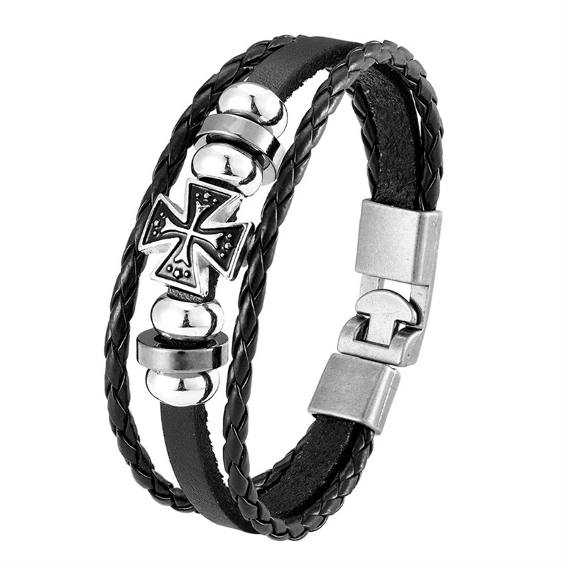 【New arrivals】Accessories Trendy Men's Personalized Gift All-match Leather Bracelet Punk Simple Cross Bracelet
