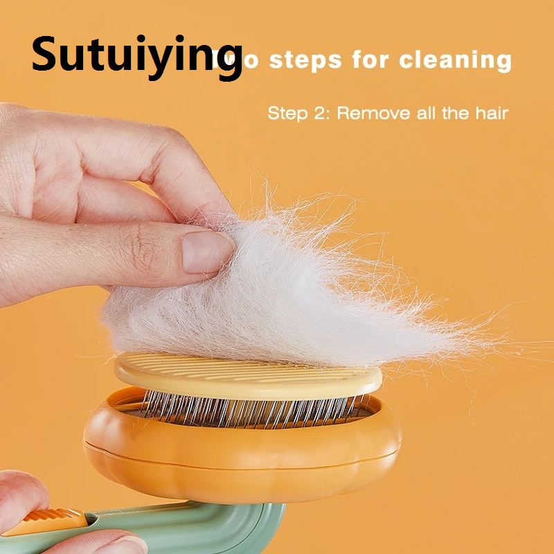 Sutuiying transparent bag Pumpkin Pet Brush, Self Cleaning Slicker Brush for Shedding Dog Cat Grooming Comb Removes Loose Underlayers and Tangled Hair,