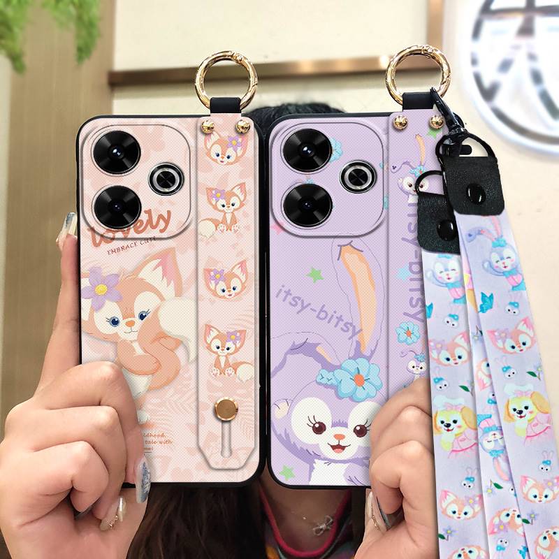 Wrist Strap ring Phone Case For Redmi13 4G/Note13R 5G/Xiaomi Poco M6 4G Anti-knock Wristband Shockproof Silicone Cute