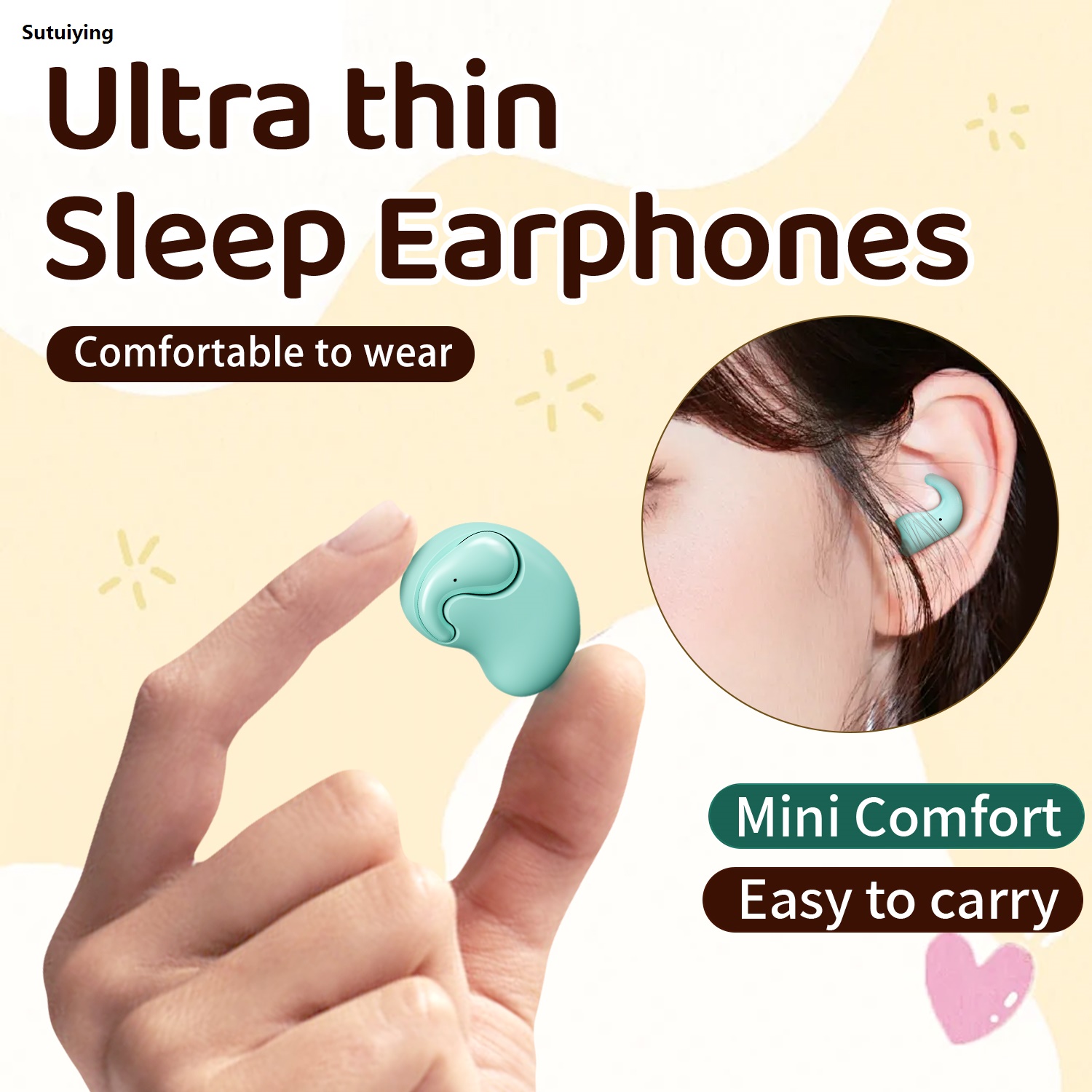 Sutuiying T18 Ultra-thin Sleeping Headset IPX6 Waterproof Wireless Bluetooth 2025 New Earphones Earbuds With Mic For Phone Bluetooth 5.4 Headphones